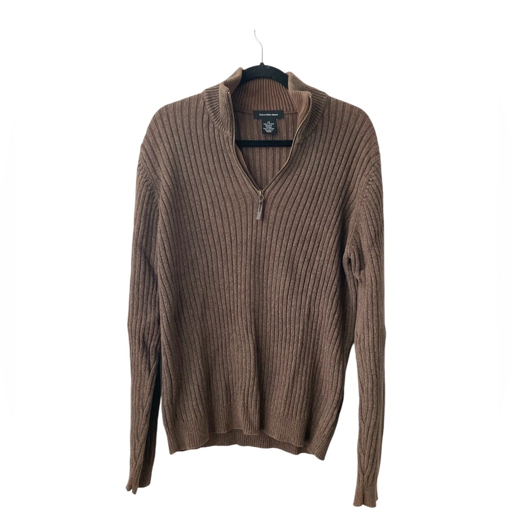 Calvin Klein Men's Ribbed Quarter Zip Sweater Size L
